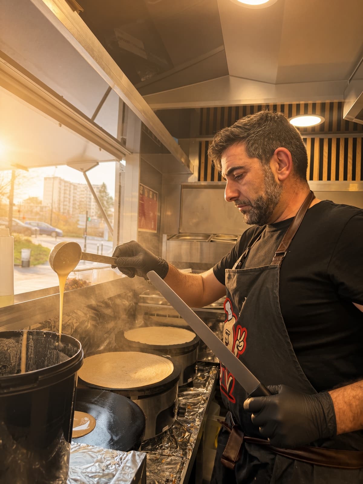 Préparation des crêpes dans le food truck Crêp'Moi